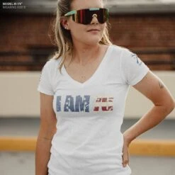 Women's I AM 76 V-Neck - White -Fashion Trend Clothing Store Model Info Poster 2000x2000 GS6023IAM76V Neck White