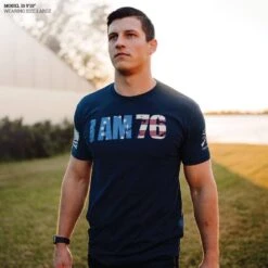 I AM 76 T-Shirt - Midnight Navy -Fashion Trend Clothing Store Model Info Poster 2000x2000 1