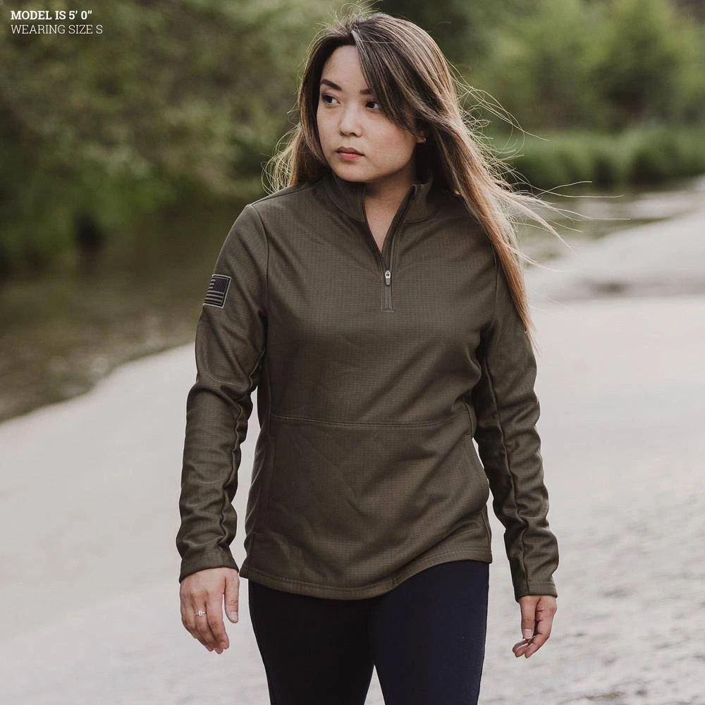 Women's 1/2 Zip Waffle Top - Military Green 4 Women's 1/2 Zip Waffle Top - Military Green - Image 2