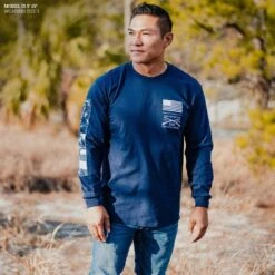 Ethos Long Sleeve - Navy -Fashion Trend Clothing Store Model Info Poster 2000x2000 GS5781EthosLS Navy