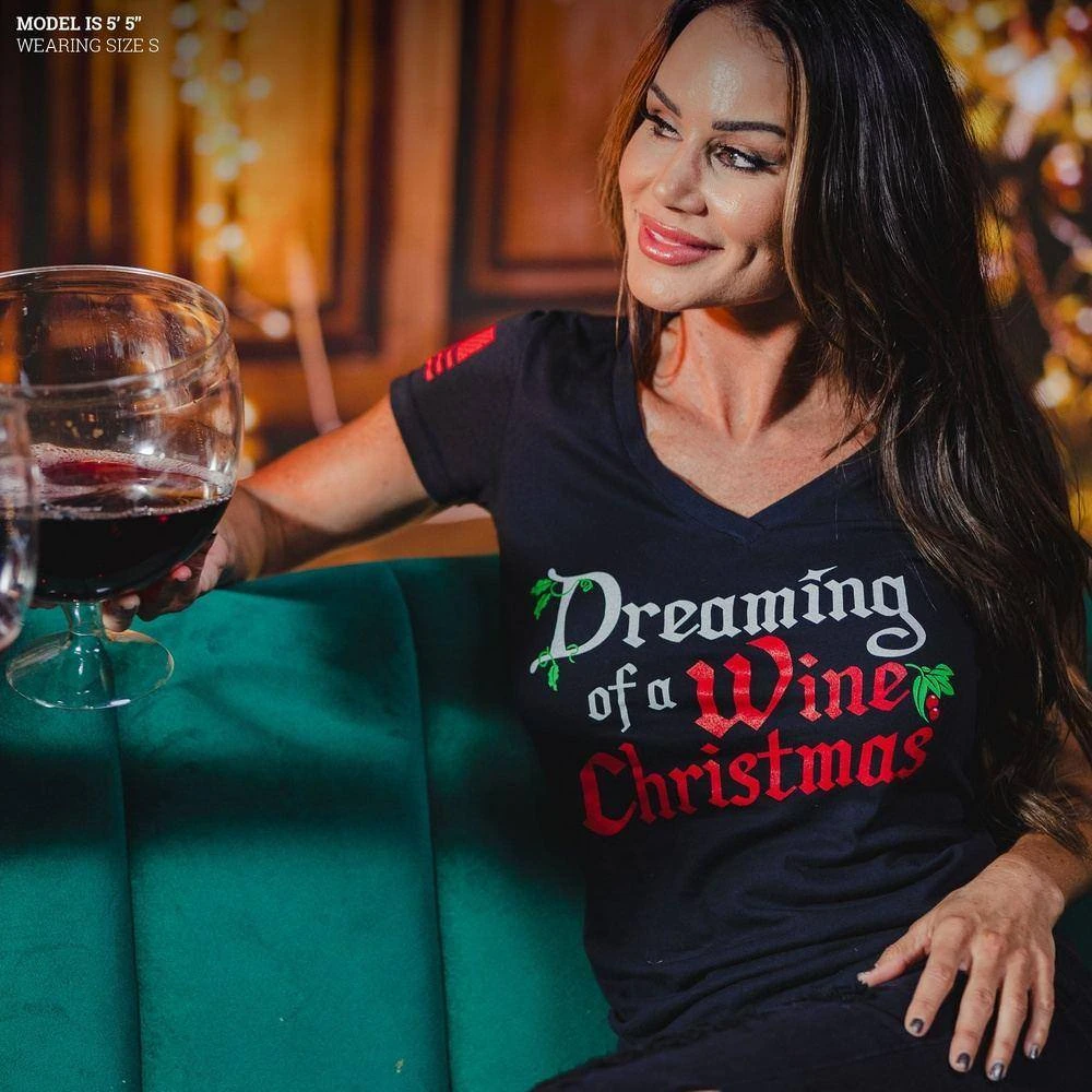 Women's Wine Christmas V-Neck - Black 3 Women's Wine Christmas V-Neck - Black