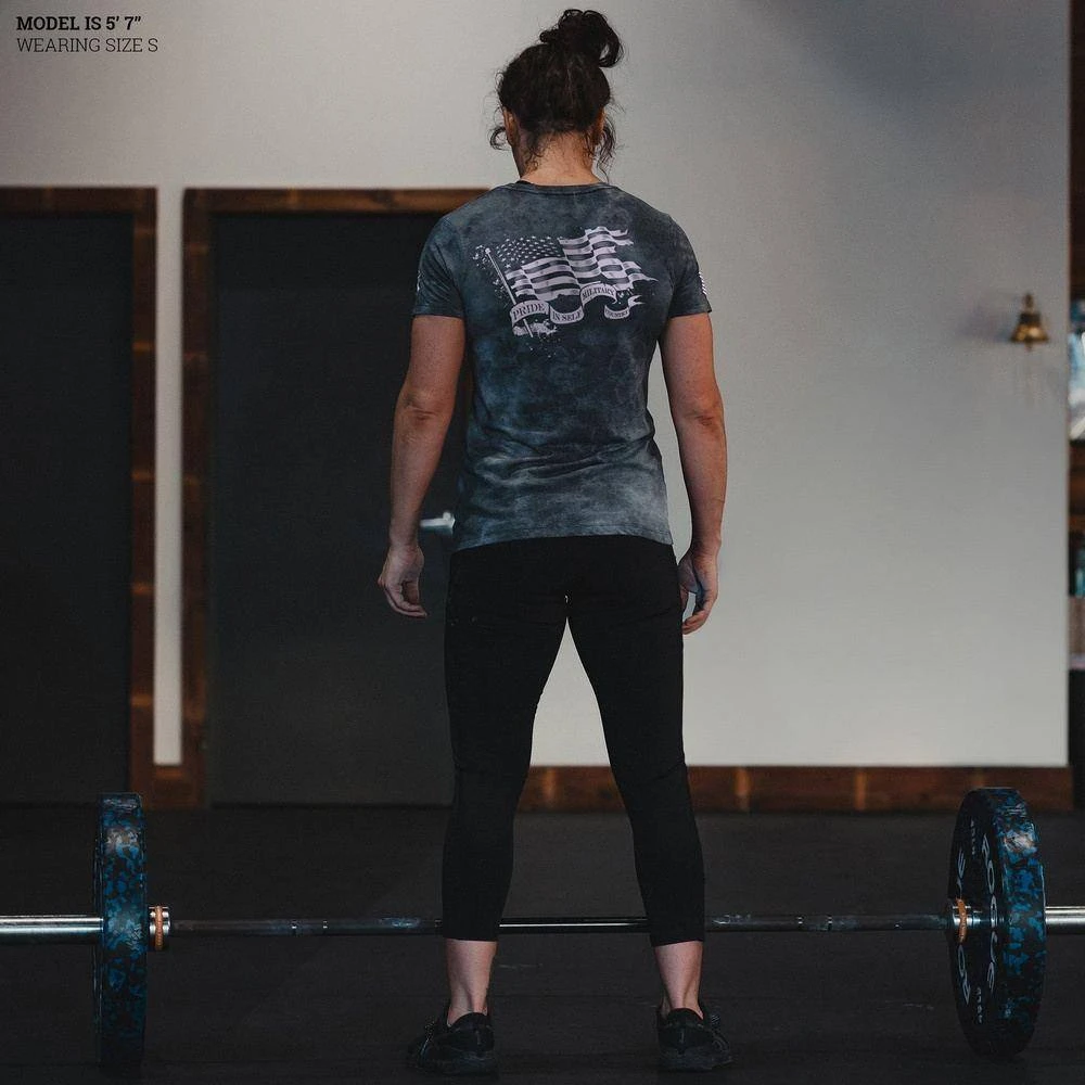 Women's Flag Salute Slim Fit T-Shirt - Black Wash 4 Women's Flag Salute Slim Fit T-Shirt - Black Wash - Image 2