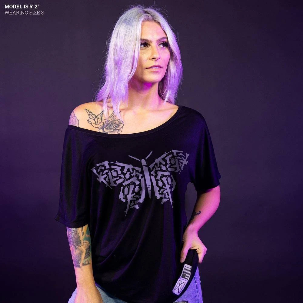 Women's 2A Butterfly Slouchy T-Shirt - Black 6 Women's 2A Butterfly Slouchy T-Shirt - Black - Image 4