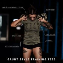 Women's Fear Less Training T-Shirt- Military Green -Fashion Trend Clothing Store Poster 2000x2000 copy2 DefinedByDiscipline Features GS5252