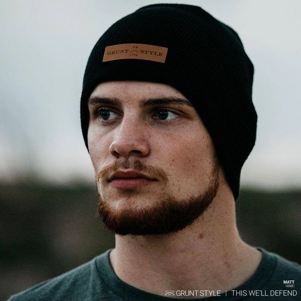 Accessories Leather Patch Beanie - Black 3 Accessories Leather Patch Beanie - Black